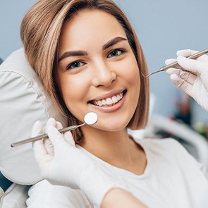 Closeup of woman smiling during dental checkup